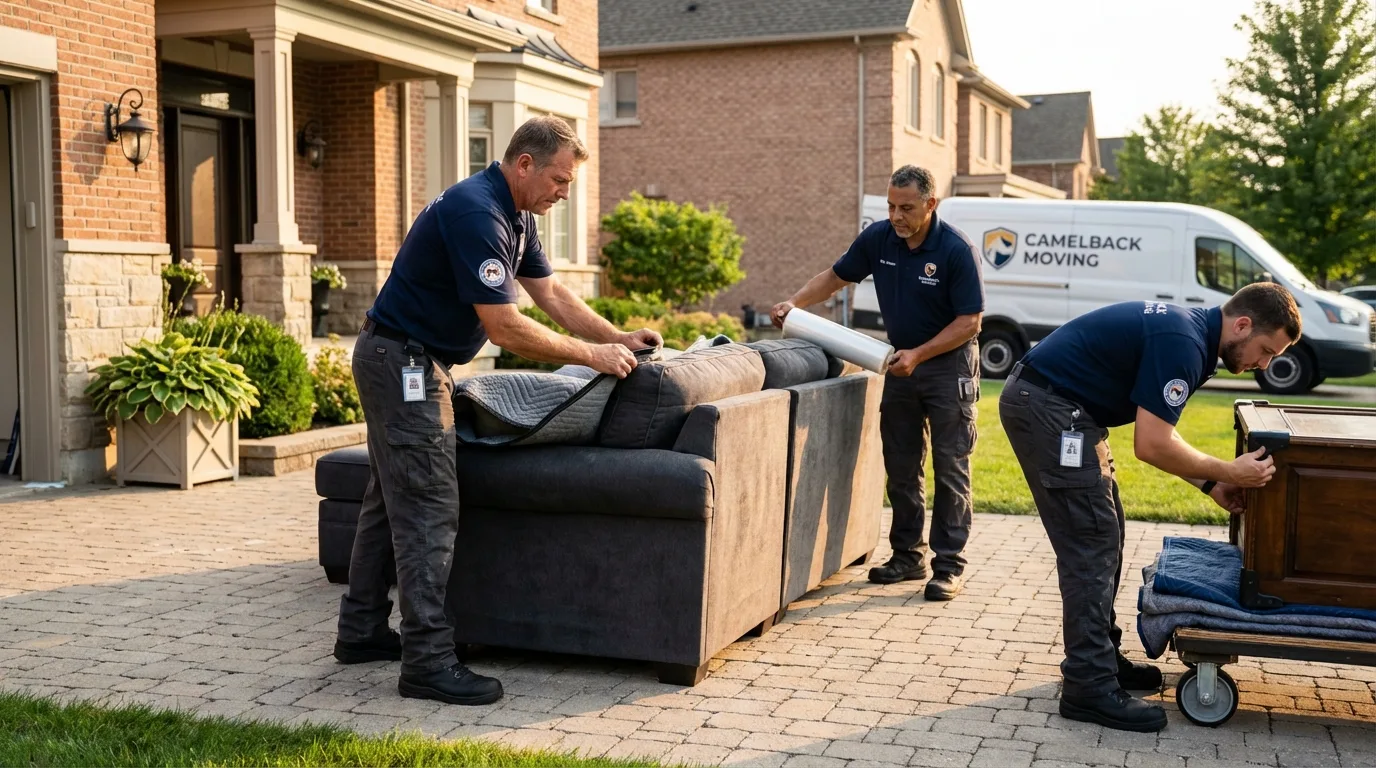 Large estate moving crew wrapping furniture in Exeter, CA